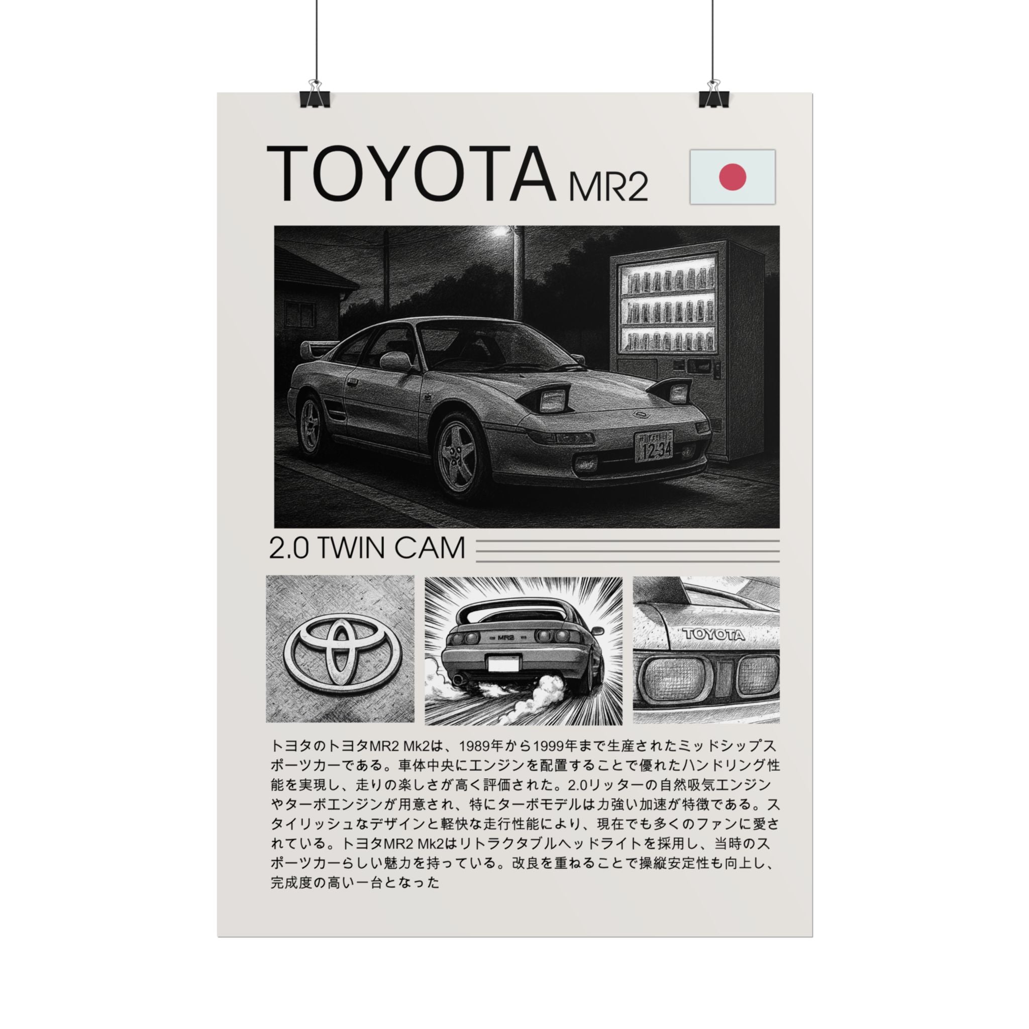 Toyota MR2 Mk2 SW20 Manga Poster