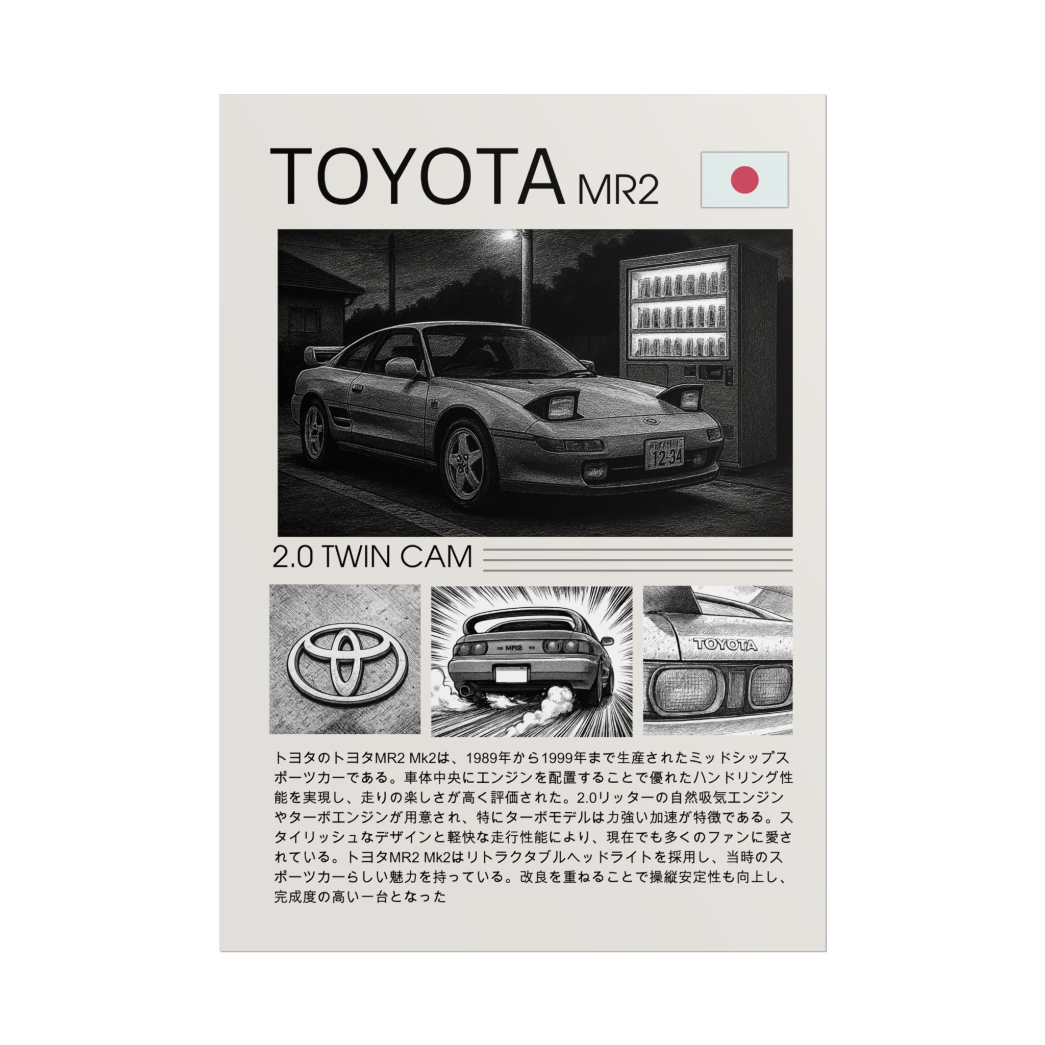 Toyota MR2 Mk2 SW20 Manga Poster