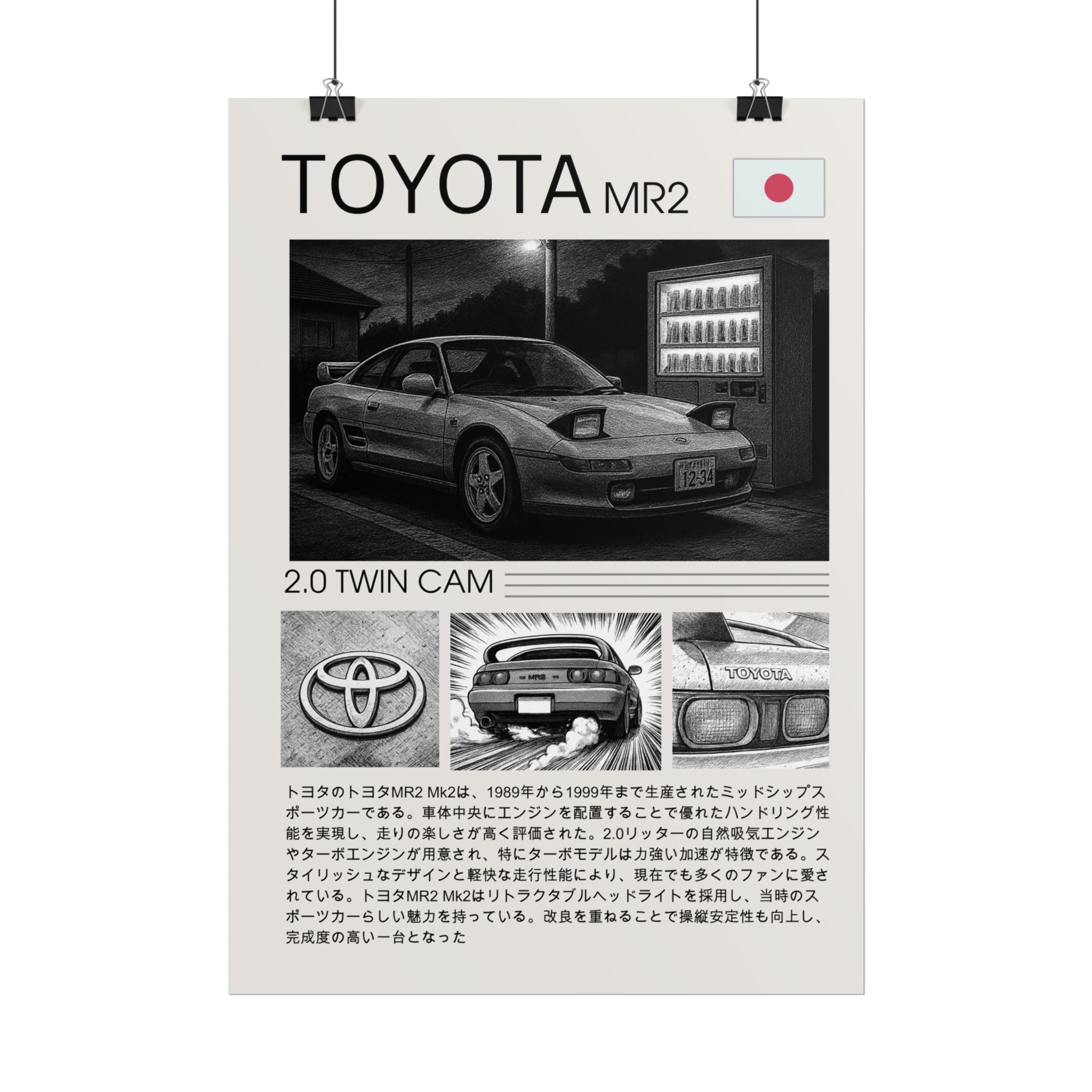 Toyota MR2 Mk2 SW20 Manga Poster