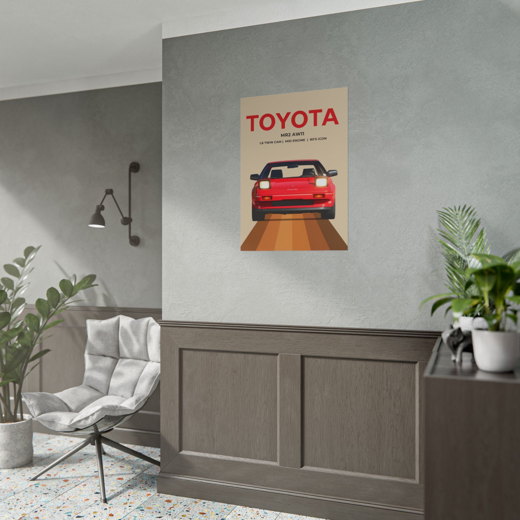 Red Toyota AW11 MR2 Retro Poster
