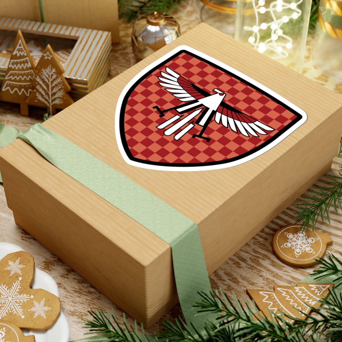 Checkered Red Eagle Shield Sticker | Kiss-Cut Vinyl Decal