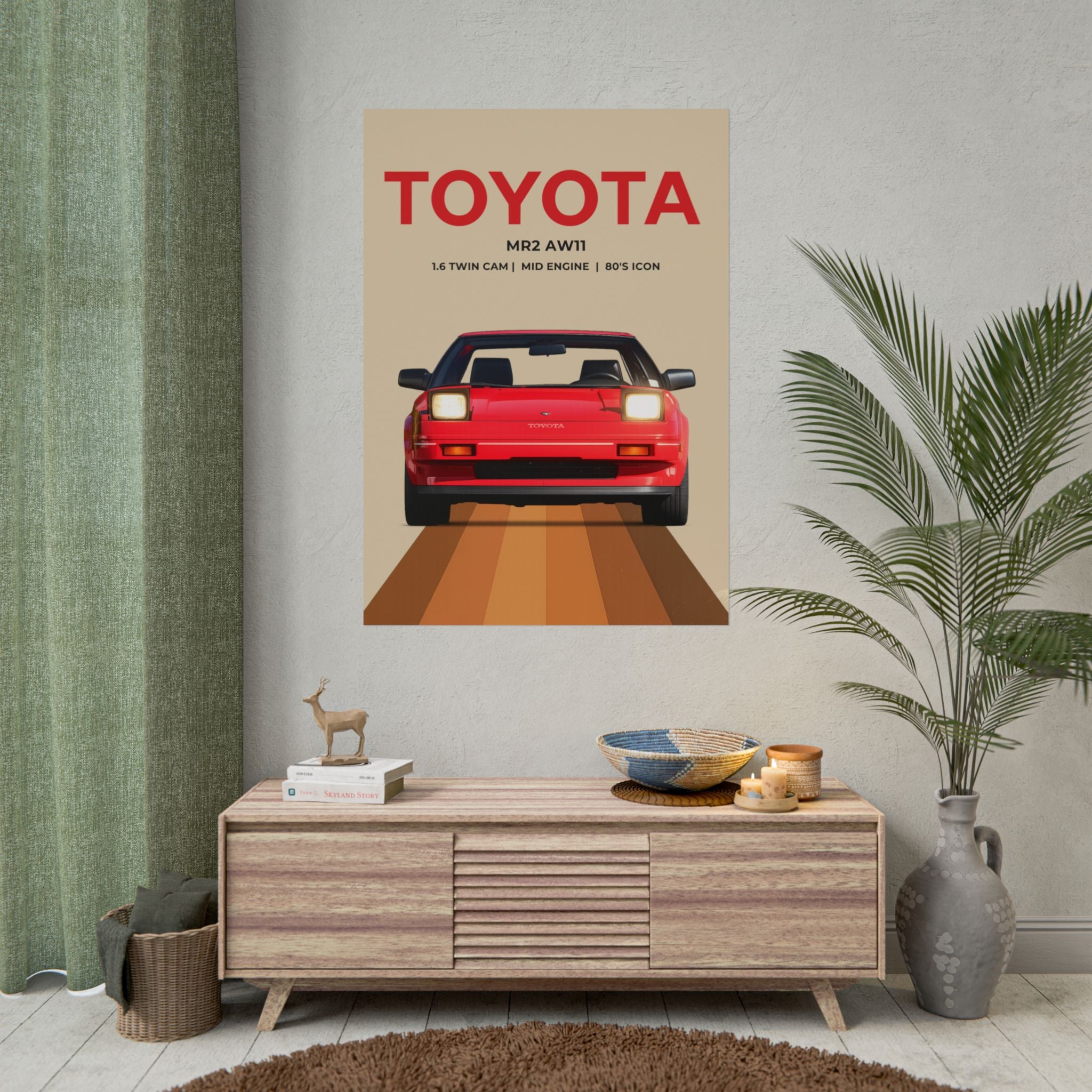 Red Toyota AW11 MR2 Retro Poster