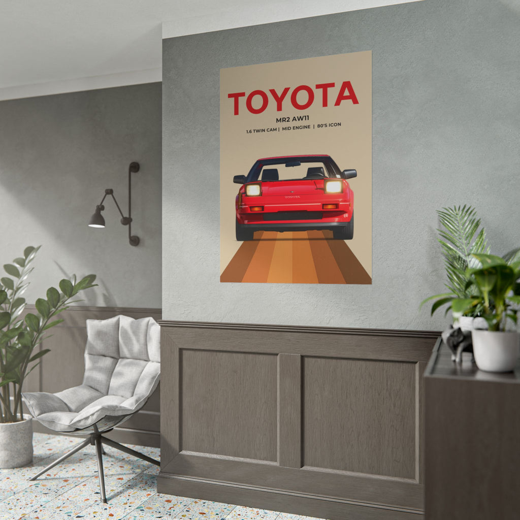 Red Toyota AW11 MR2 Retro Poster