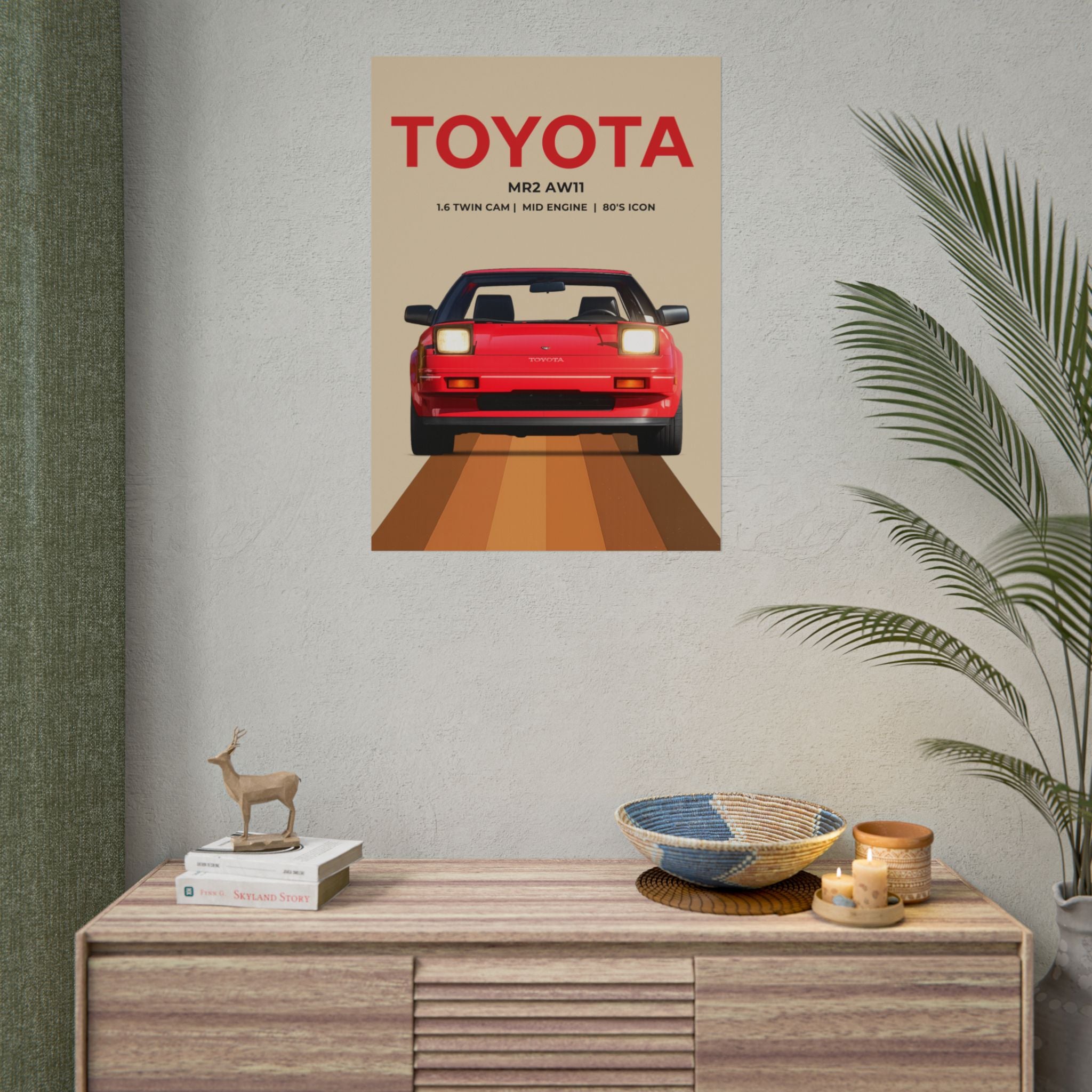 Red Toyota AW11 MR2 Retro Poster