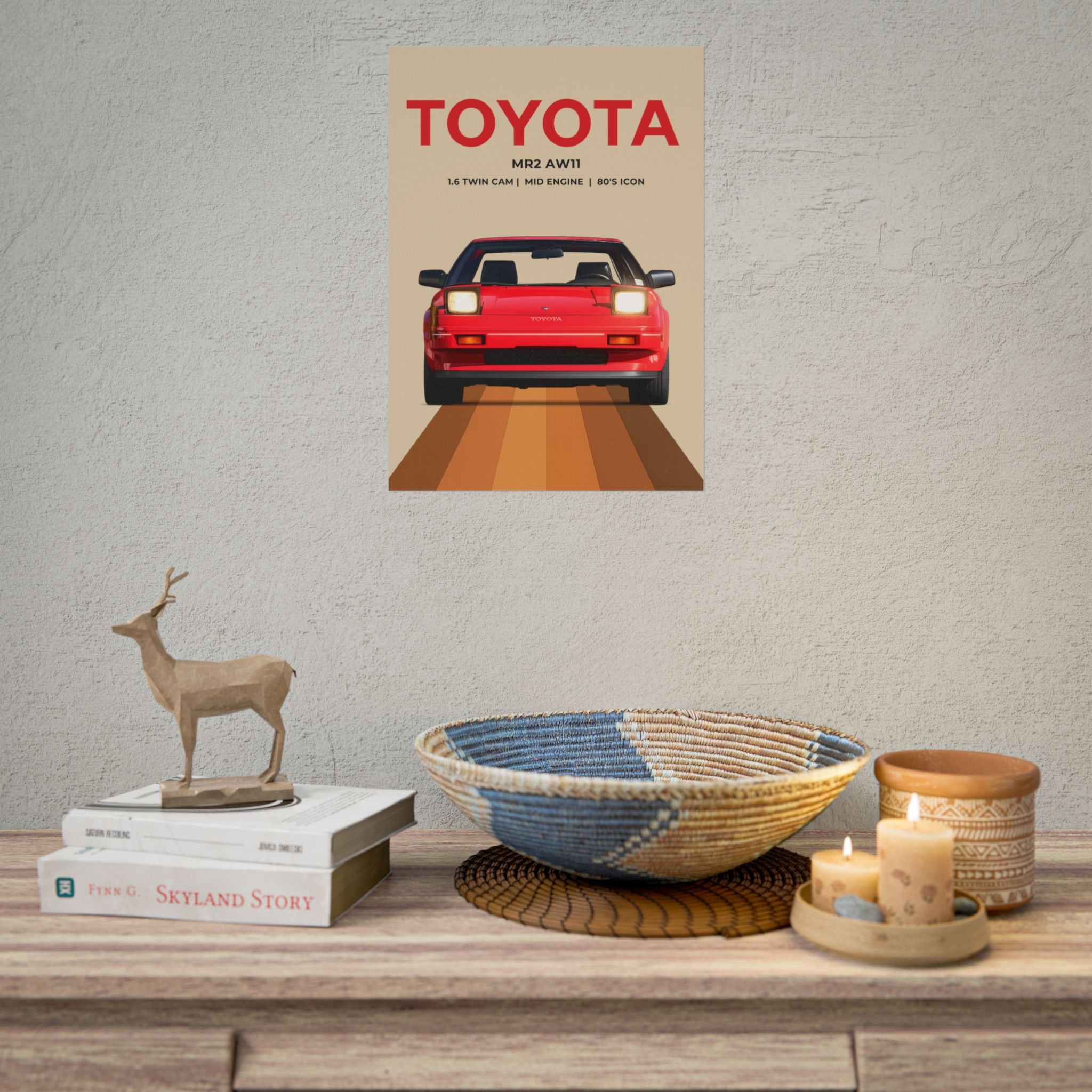 Red Toyota AW11 MR2 Retro Poster