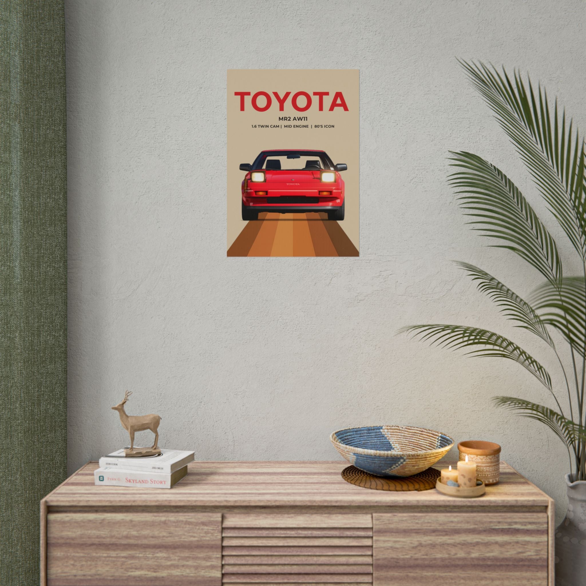 Red Toyota AW11 MR2 Retro Poster